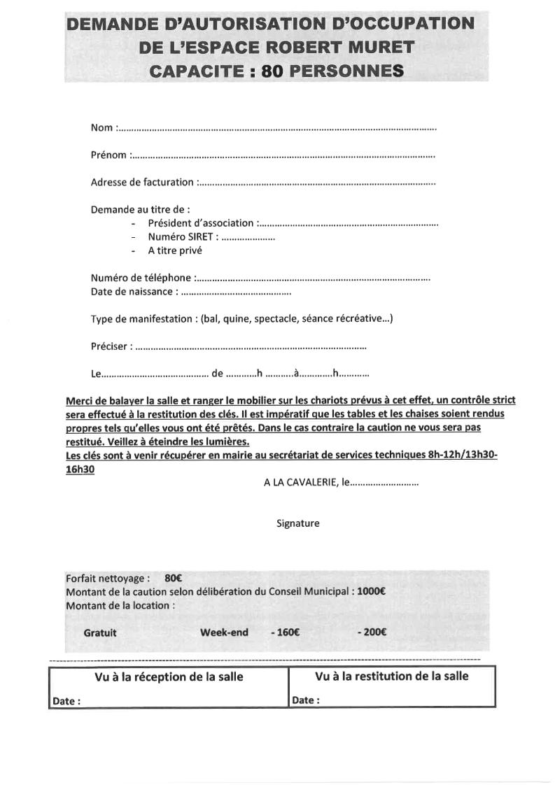 Demande d'occupation <br> Espace Robert Muret
