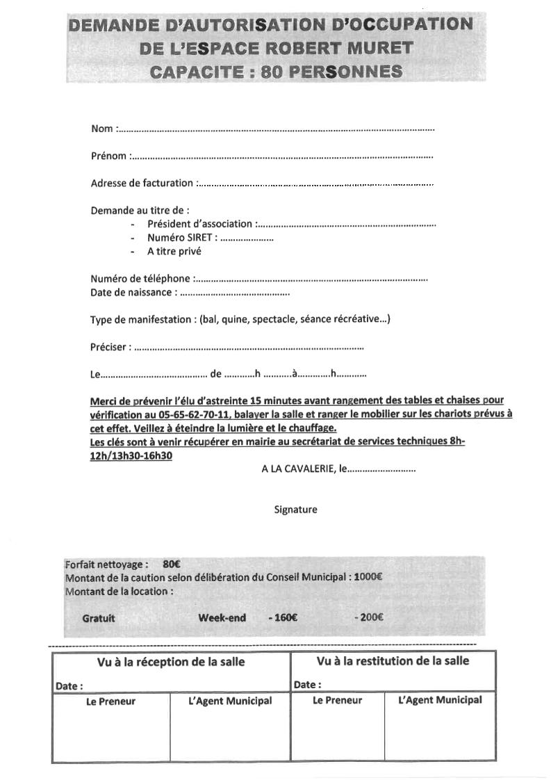 Demande d'occupation <br> Espace Robert Muret