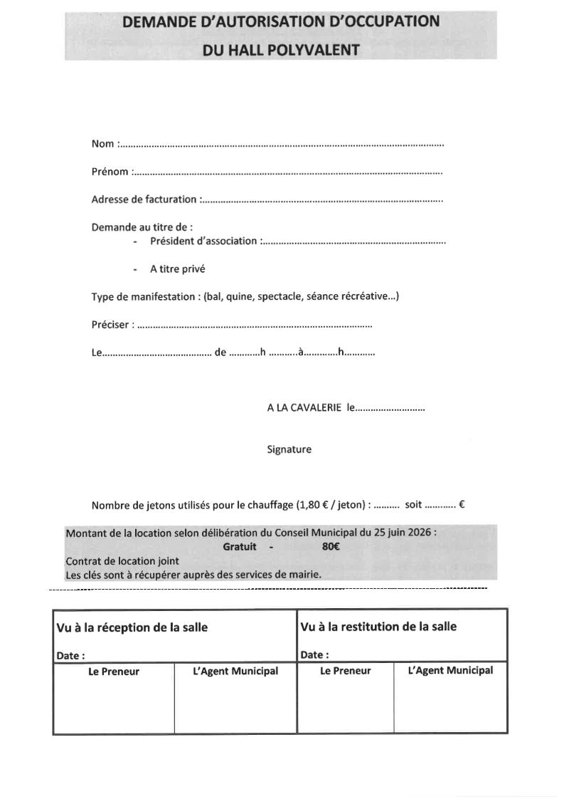 Demande d'occupation <br> Hall polyvalent