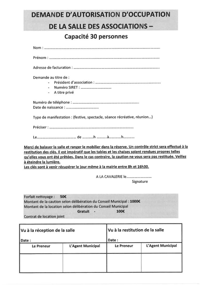 Demande d'occupation <br> Salle des associations