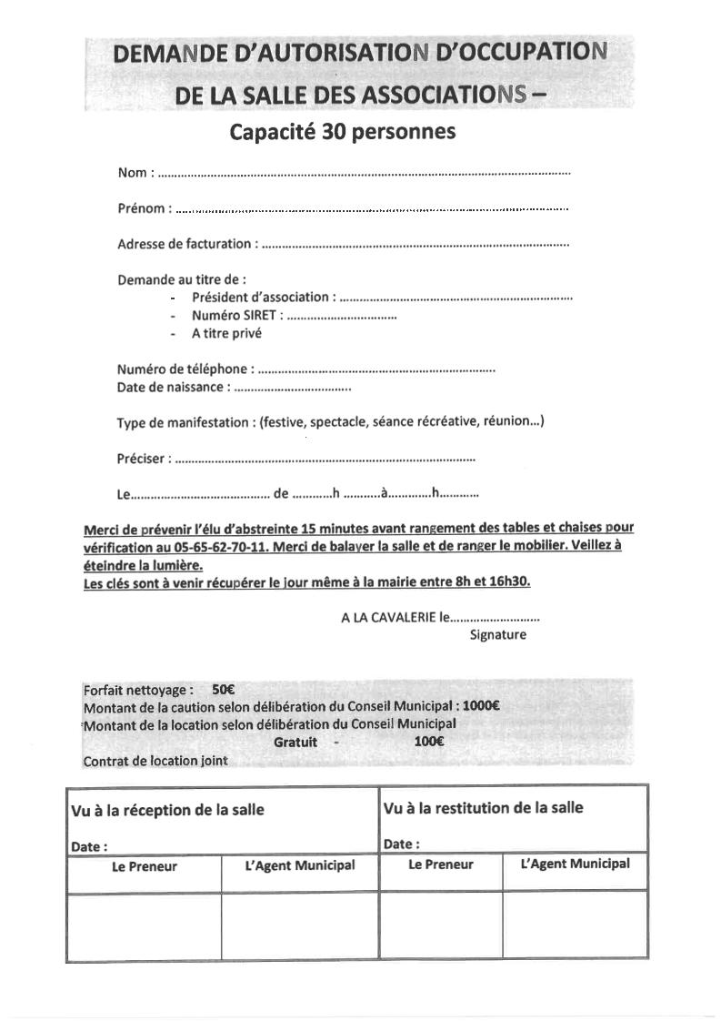 Demande d'occupation <br> Salle des associations