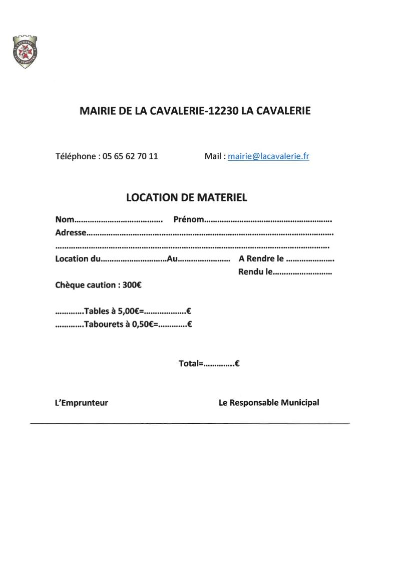 Demande de location <br> Tables et tabourets